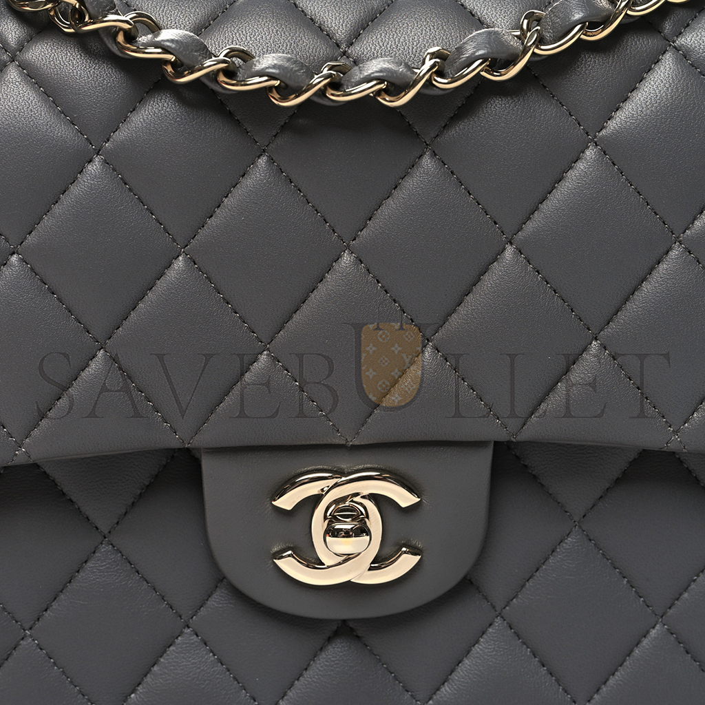 Ch*el lambskin quilted double flap dark grey as1112 (25.5*15.5*6.5cm)
